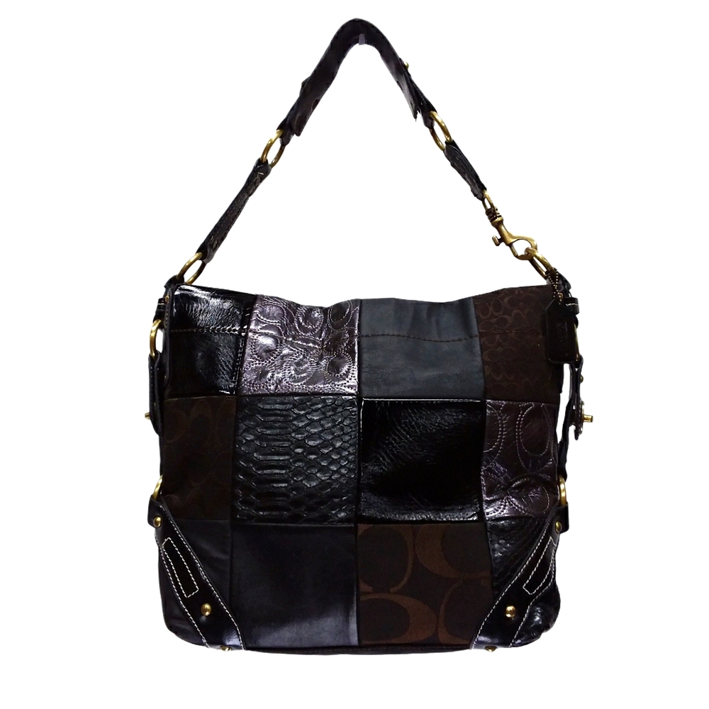 ☆☆SOLD☆☆Coach Brown Patchwork Leather Shoulder Bag - Picture 1 of 15